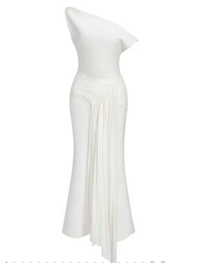 One-Shoulder White Draped Evening Gown
